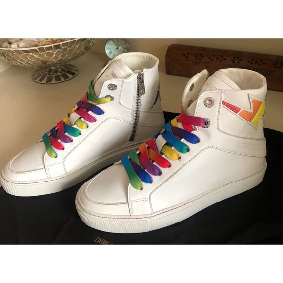 ** SOLD**NIB ZADIG & VOLTAIRE Women's High Flash Rainbow Lace & Lightning Sneak - Picture 12 of 13